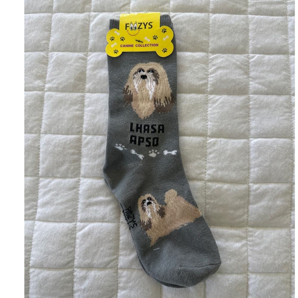 FOOZYS Socks Womens Lhasa Apso Gray Canine Collection Size 9-11 / Shoe 4-10